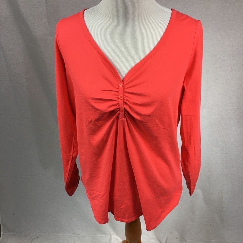 Roaman's Coral Long Sleeve tee size 12 cinched collar  100% Cotton 12